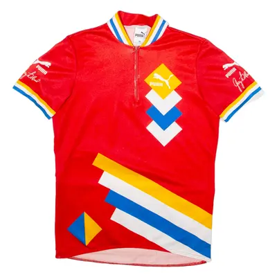 PUMA Cycling Shirt Mens Jersey Red 1/4 Zip M