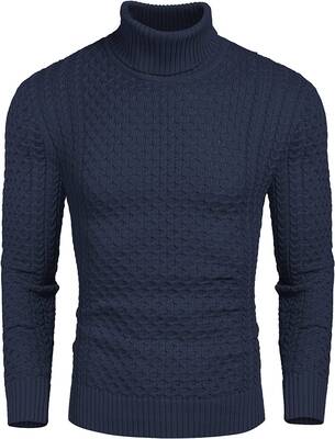 Slim Fit Turtleneck Knitted Twisted Pullover Sweaters (US Only), Dark Blue / M