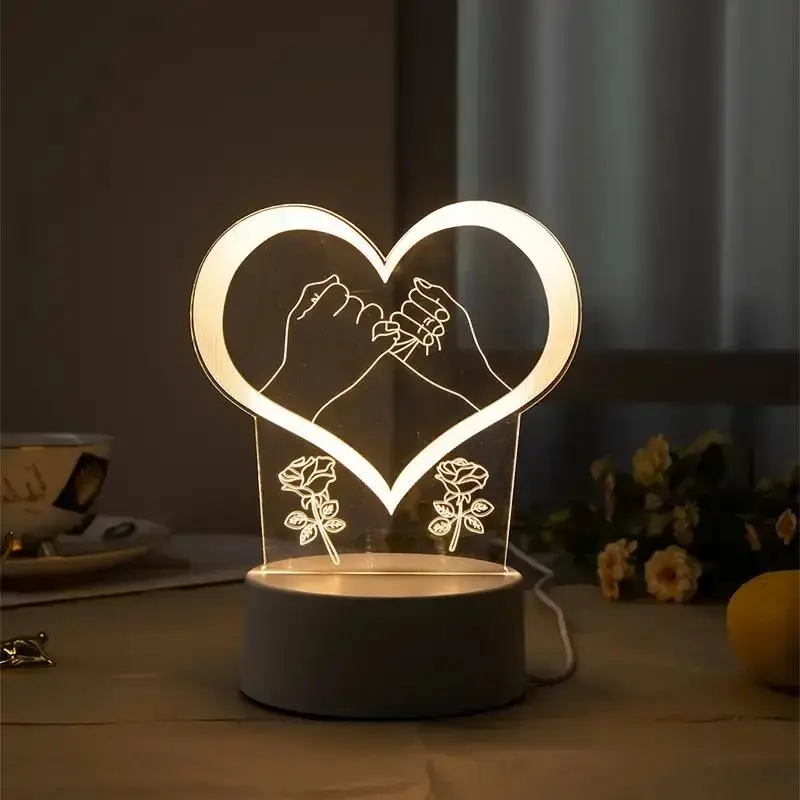 3D Heart Shaped Night Light, Creative Bedside Table Lamp, USB Powered Desktop LED Light with Switch, Novelty Acrylic Eye Care...