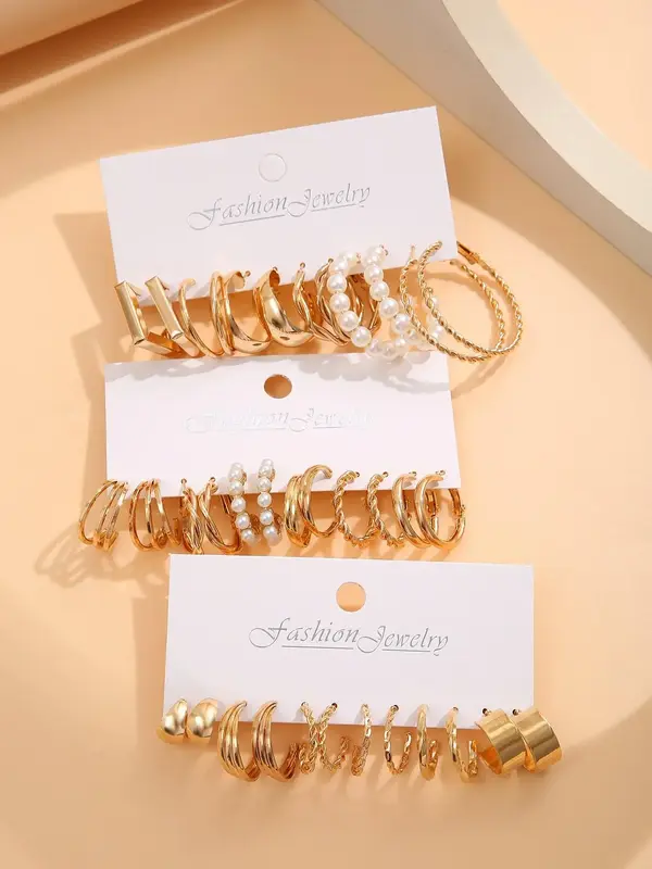 Faux Pearl Decor Hoop Earrings, Geometric Twisted Design, Elegant Plain Earrings for Women & Girls, Casual & Versatile Fashio...