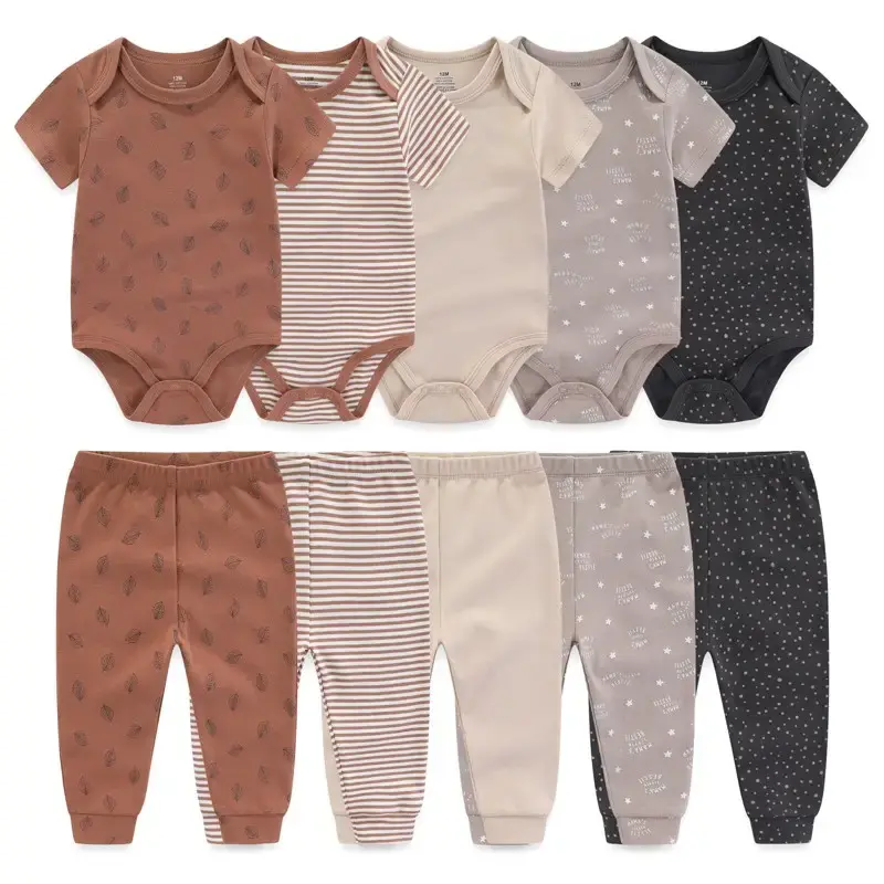 Fashion Unisex Newborn Baby Clothes 10-Piece 100% Cotton Soft and Comfortable Baby Gift Set, Suitable For 0-12 months Baby Se...