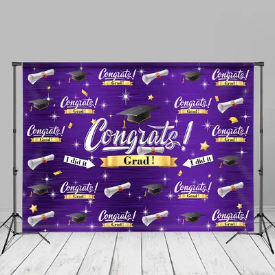 I Did It Caps Stars Purple Grad Photography Backdrop - Aperturee