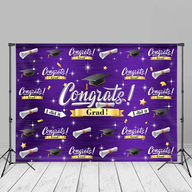 I Did It Caps Stars Purple Grad Photography Backdrop - Aperturee