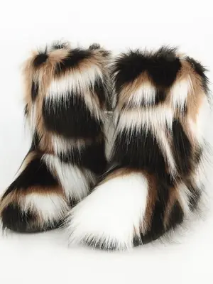 Women's Fashionable Tie Dye Print Faux Fur Boots, Fluffy Warm Snow Boots, Winter Shoes, Perfect for Women for Outdoor & Indoo...