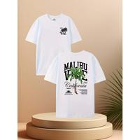 Men's Malibu California Graphic T-Shirt, 100% Cotton, Double-Sided Print, Round Neck, Short Sleeve, Loose Fit, Stretch Knit F...