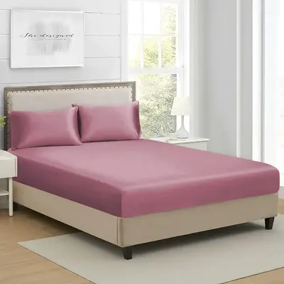 Room Decor Multi-size Fitted Sheet & Pillowcase without Filler, 3 Counts/set Elastic Comfortable Smooth Mattress Cover, Satin...