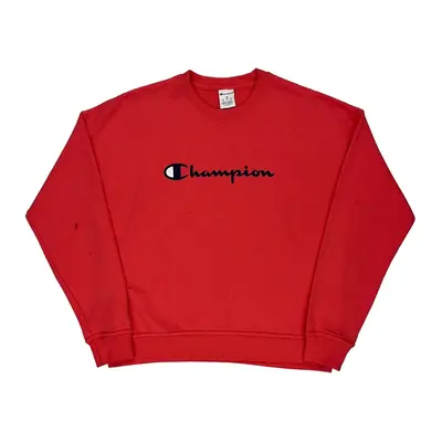 Champion Spellout Sweatshirt - Medium Red Cotton Blend