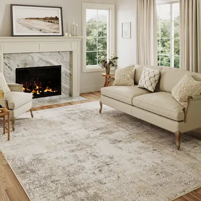 WondRg Modern Abstract Taupe Rug  Machine Washable Living Room Area Rug Brown Indoor Accent Runner Rug Low Pile Carpet Distre...