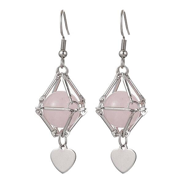 Natural Rose Quartz Dangle Earrings