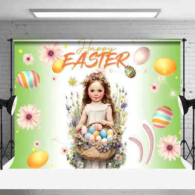 Pretty Girl Floral Eggs Photography Easter Backdrop - Aperturee