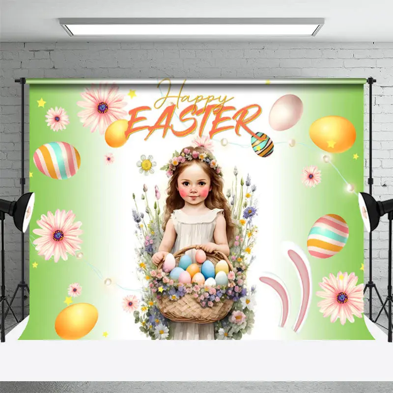 Pretty Girl Floral Eggs Photography Easter Backdrop - Aperturee