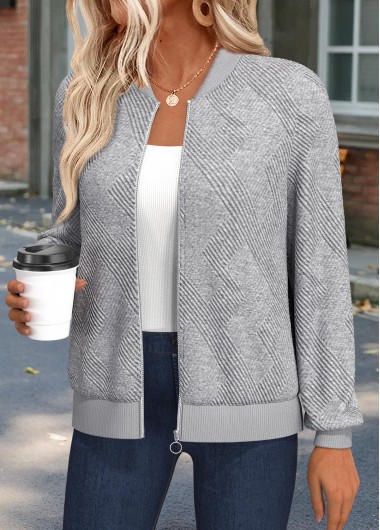 Modlily Light Grey Marl Tummy Coverage Long Sleeve Track Jacket - L