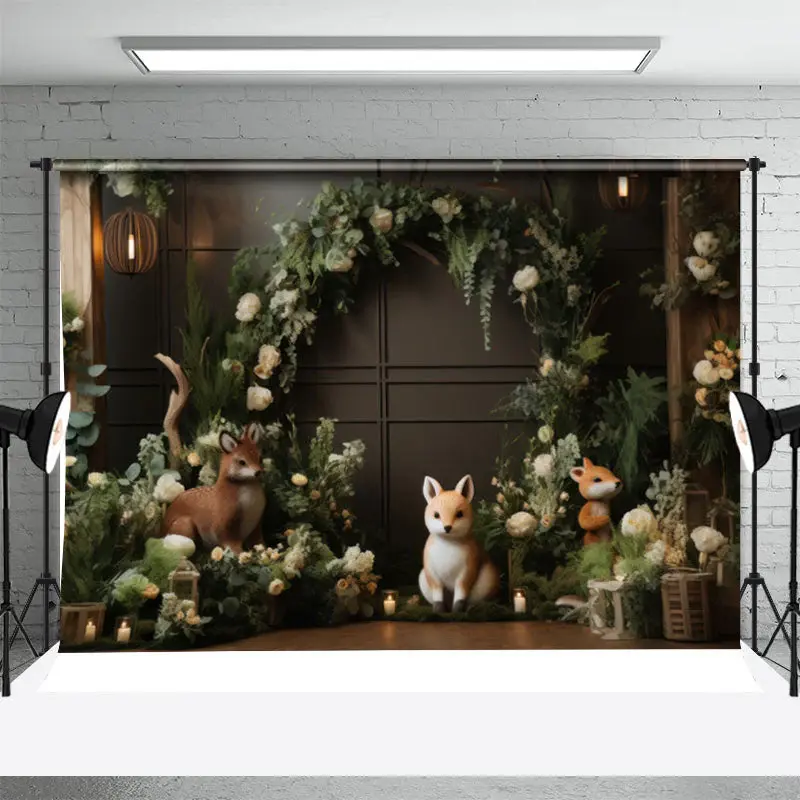 Animals Leaf Brown Wood Birthday Backdrop For Photo - Aperturee