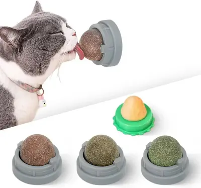 Catnip Toys Balls 4 Pcs, Extra Cat Energy Ball, Edible Kitten Silvervine Toys for Cats Lick, Healthy Kitty Teeth Cleaning Den...
