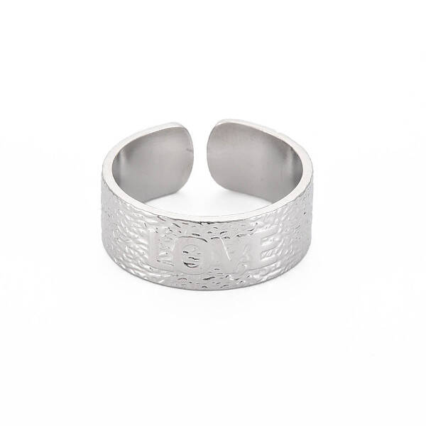 Non-Tarnish 304 Stainless Steel Flat with Word Love Open Cuff Ring for Women