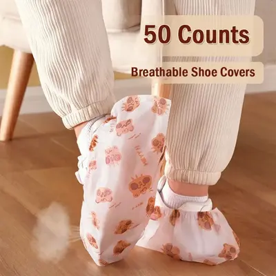 50 counts Disposable Thickened Cartoon Shoe Covers,Home Indoor Non-slip Anti-dirty Foot Cover, Breathable Foot Covers for Sho...