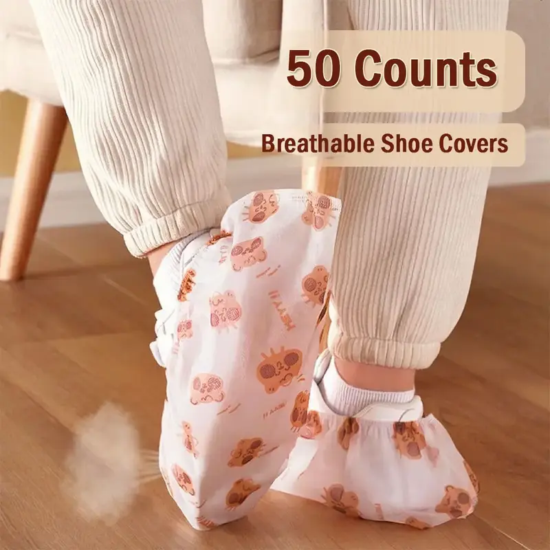 50 counts Disposable Thickened Cartoon Shoe Covers,Home Indoor Non-slip Anti-dirty Foot Cover, Breathable Foot Covers for Sho...