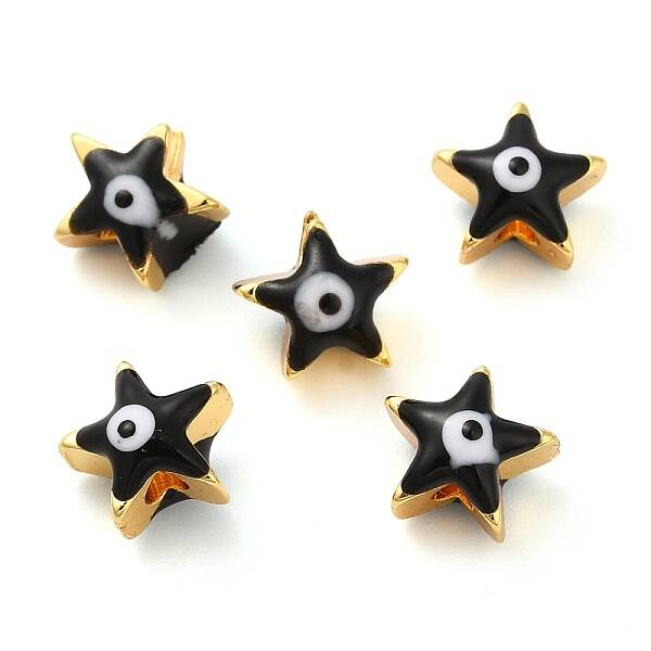 Golden Tone Brass Enamel Beads