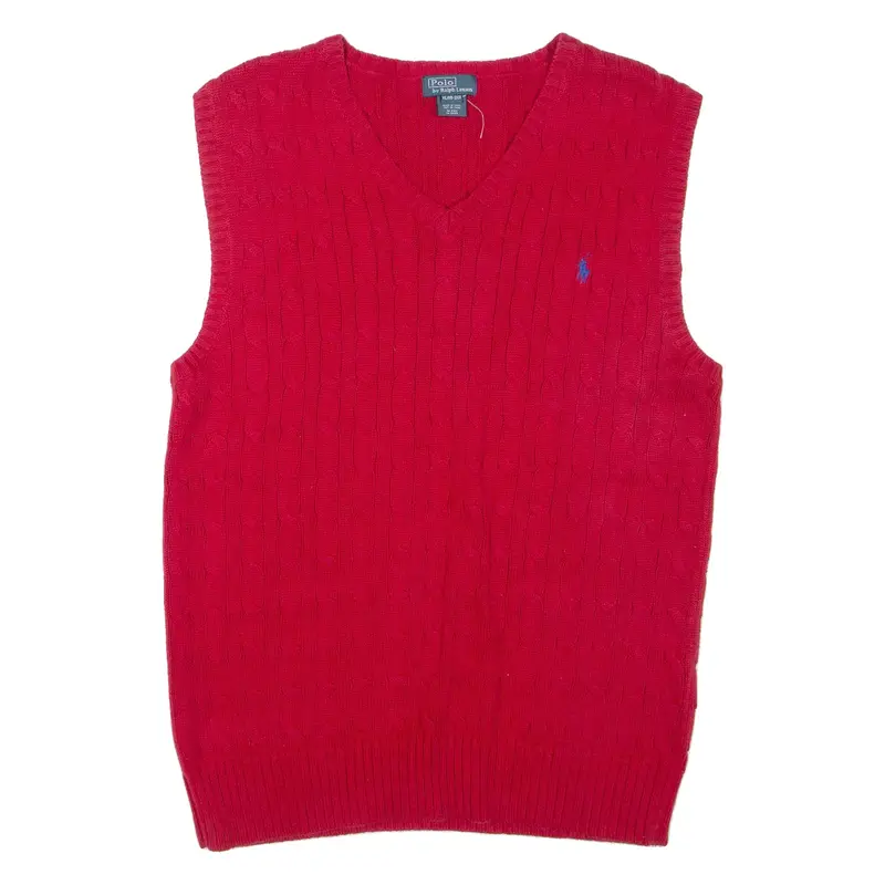 POLO RALPH LAUREN Boys Jumper Red V-Neck Cable Knit Sleeveless XL