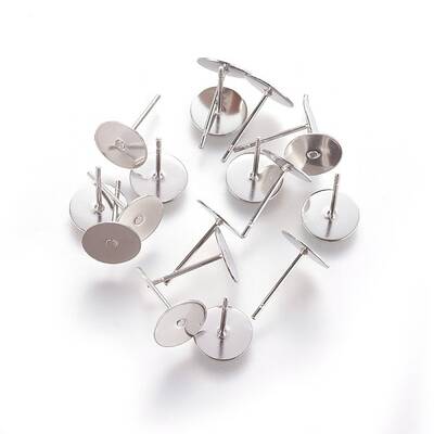 Tarnish Resistant 304 Stainless Steel Flat Round Blank Peg & Post Ear Studs Findings