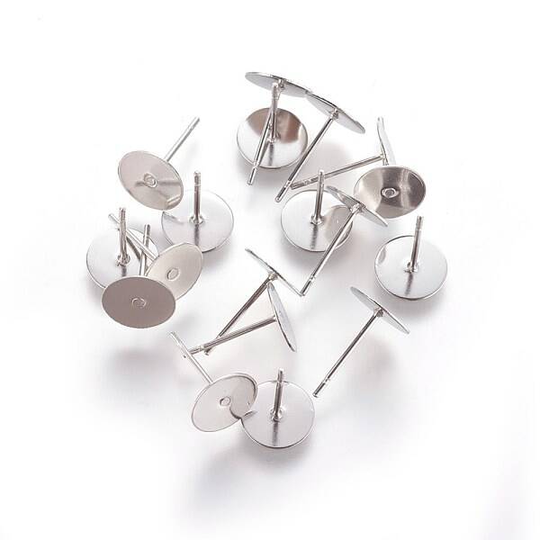 Tarnish Resistant 304 Stainless Steel Flat Round Blank Peg & Post Ear Studs Findings