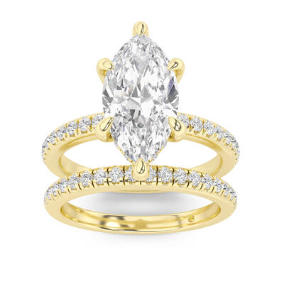 Aurelia Lab Grown Marquise Diamond Engagement Ring with the BonBon Half Coverage Wedding Band | 14K Yellow Gold 1 5/8 ct. tw.