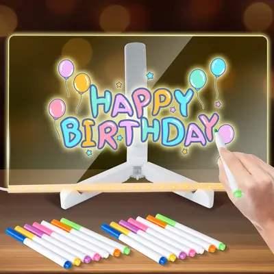 7-Color Neon Glow Dry Erase Board with LED Light, 11.8\