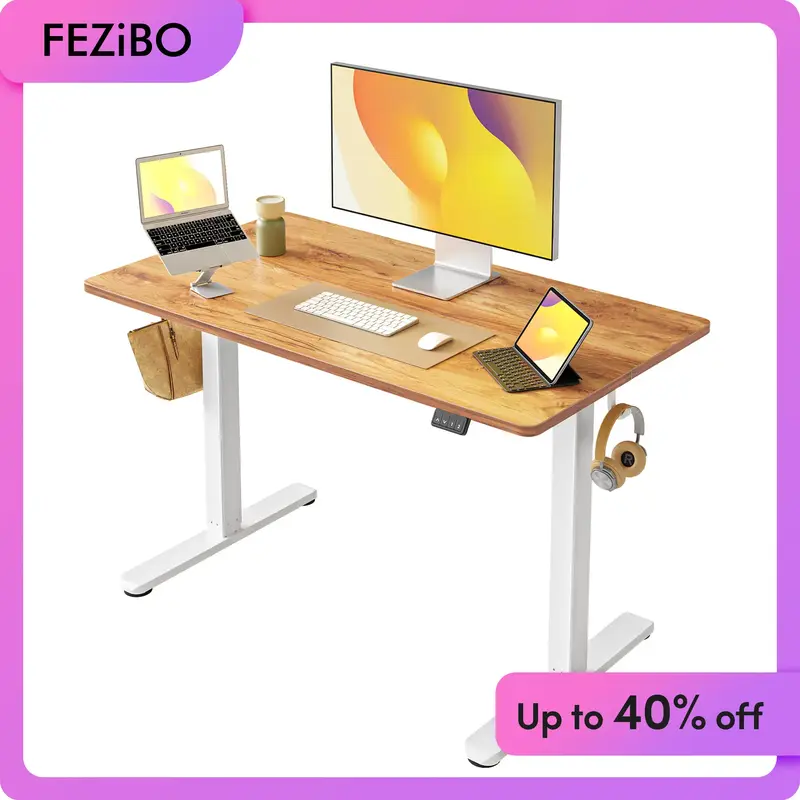 FEZIBO Summer Sale Height Adjustable Electric Standing Desk 48 x 24 Inches Sit Stand Home Office Desk with Splice Board Black...