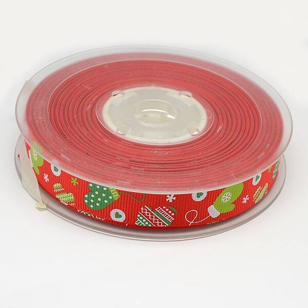 Christmas Gloves Printed Grosgrain Ribbon for Christmas Gift Package