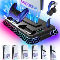 RGB PS5 Stand & Cooling Station for PS5&PS5 Slim&PS5 Pro Console (Disc & Digital Edition), Ugame Game Accessories for PlaySta...
