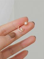 1 Pair Women's Creative Rhinestone Decor Sun & Moon Shaped Stud Earrings, Constellation Earring, Elegant Asymmetrical Design ...