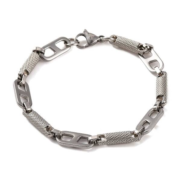 Tarnish Resistant 201 Stainless Steel Column & Oval Link Chain Bracelets