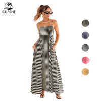 CUPSHE Subtle Lines Striped Maxi Dress Square Neckline and Sleeveless Womenswear,for Vacation,Party,Summer Beach Casual Women...