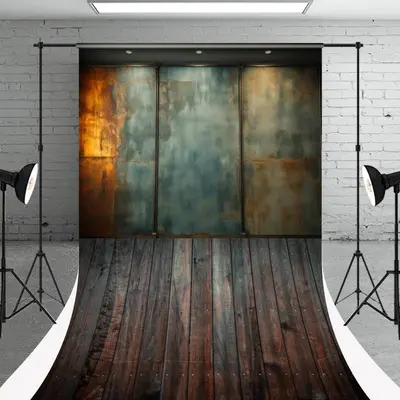 Rusty Metal Texture Wall Dark Wood Sweep Backdrop