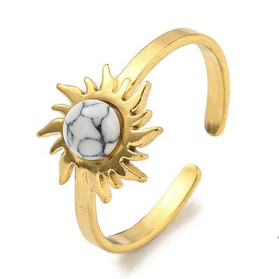 Ion Plating(IP) 304 Stainless Steel Synthetic Turquoise Cuff Rings