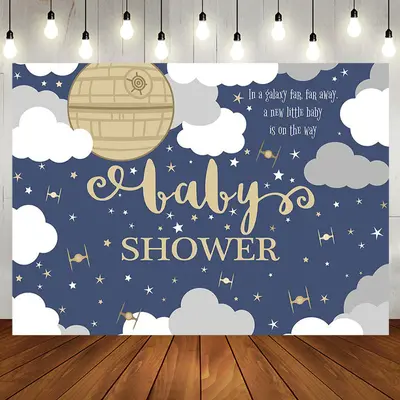 Blue Night Sky Clouds Galaxy Baby Shower Backdrop