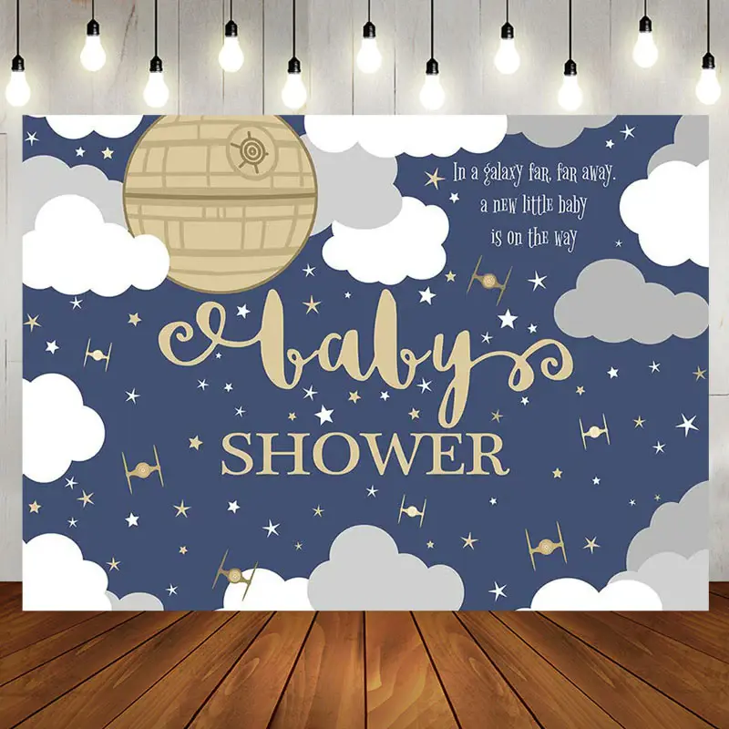 Blue Night Sky Clouds Galaxy Baby Shower Backdrop