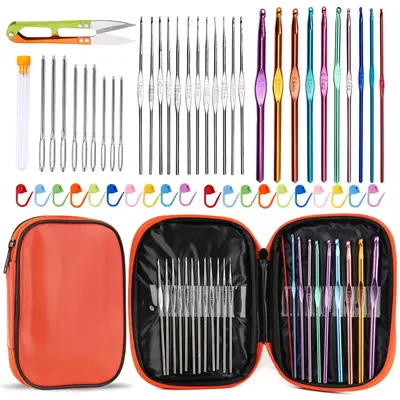 Crochet Needles Set, 1 Set Crochet Hooks Kit with Storage Case, Ergonomic Knitting Needles and Accessories, DIY Hand Knitting...