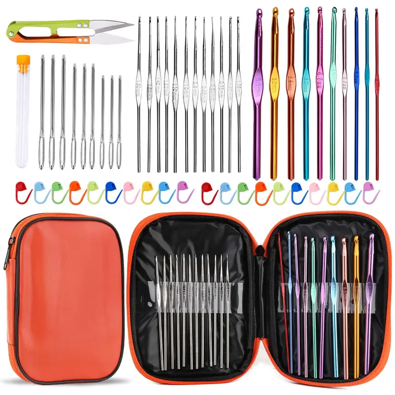 Crochet Needles Set, 1 Set Crochet Hooks Kit with Storage Case, Ergonomic Knitting Needles and Accessories, DIY Hand Knitting...