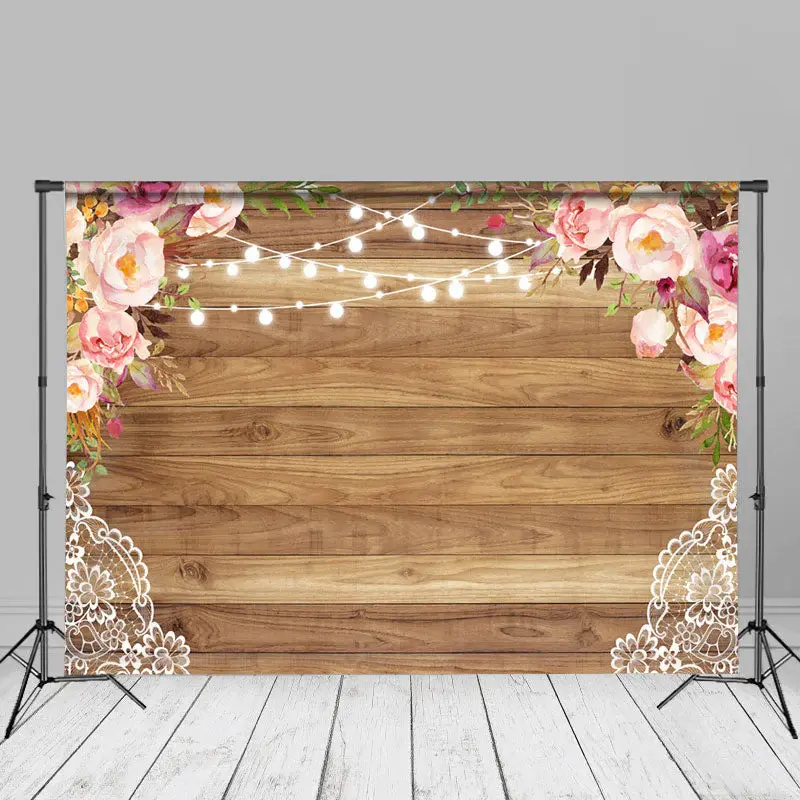 Romantic Pink Floral Wooden Texture Backdrop For Photo - Aperturee