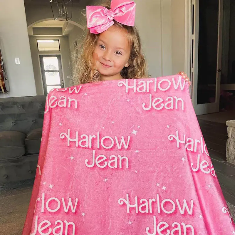 Pink Girl Personalized Name Fleece Blanket - Aperturee