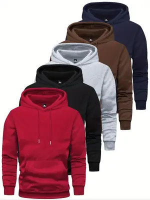 Men's  Solid Drawstring Pocket Hoodie, Casual Regular Fit Long Sleeve Hooded Sweatshirt for Spring & Fall, Men's Top for Dail...