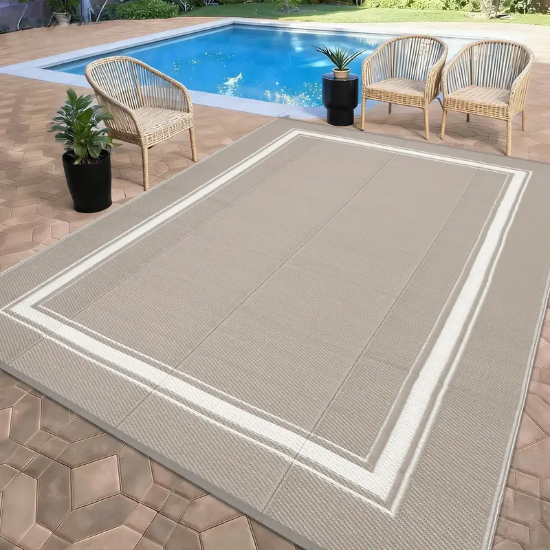 Garvee Reversible Outdoor Plastic Area Rug – Waterproof & UV Resistant, Easy to Clean, Modern Gray Coffee Woven Carpet for ...