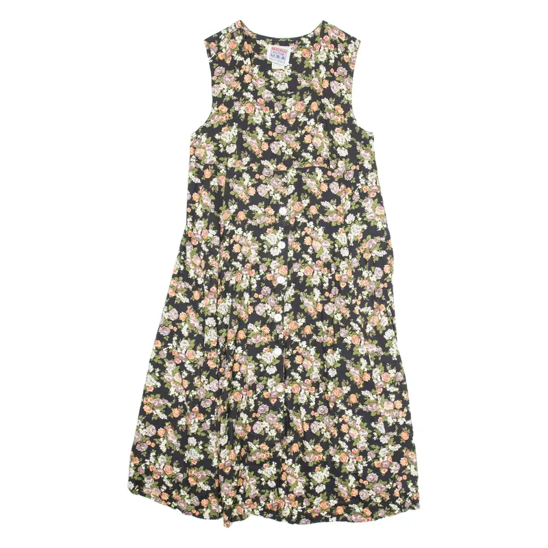BORN IN THE USA Womens A-Line Dress Black Floral Sleeveless Midi M