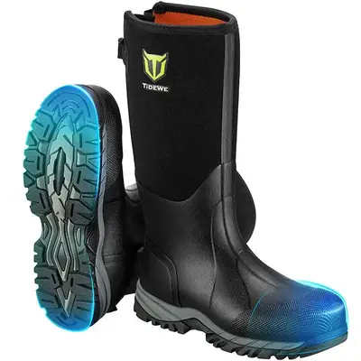 [Amazing Offer] TIDEWE Work Boots Puncture-Proof with Steel Toe & Shank, Waterproof Anti Slip Rubber Boots for men, 6mm Neopr...