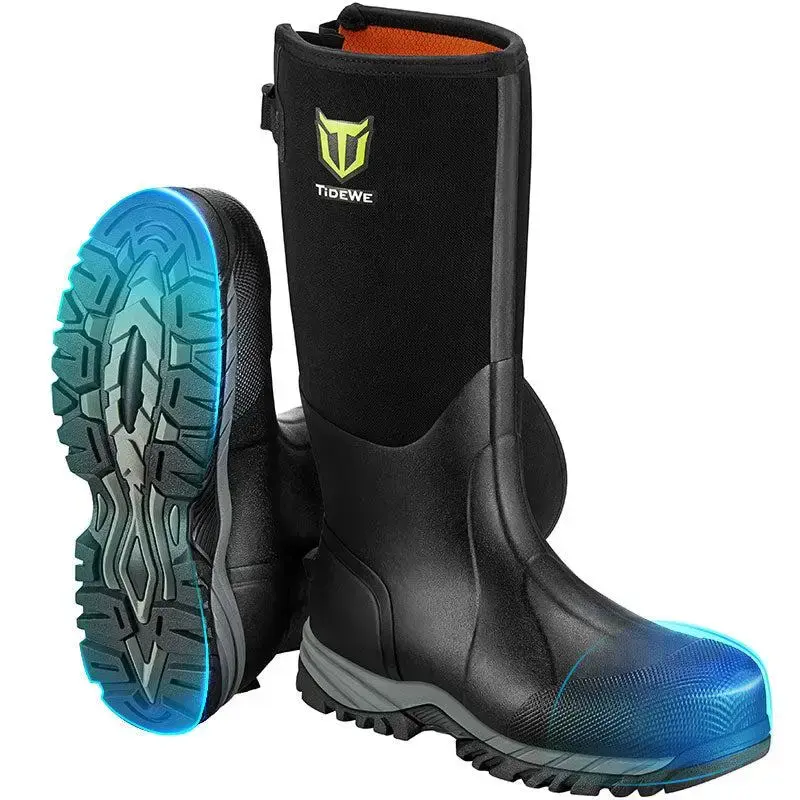 [Amazing Offer] TIDEWE Work Boots Puncture-Proof with Steel Toe & Shank, Waterproof Anti Slip Rubber Boots for men, 6mm Neopr...