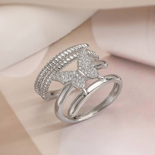2Pcs Brass Micro Pave Cubic Zirconia Cuff Rings