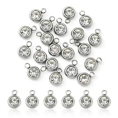 20Pcs 201 Stainless Steel Rhinestone Charms