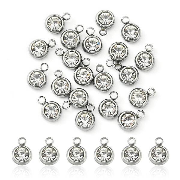 20Pcs 201 Stainless Steel Rhinestone Charms