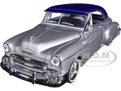 1950 Chevrolet Bel Air Lowrider Silver Metallic with Blue Metallic Top Get Low Series 1/24 Diecast Model Car by Motormax